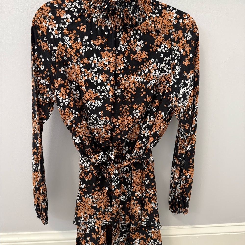 fab'rik Black and Orange Floral Dress